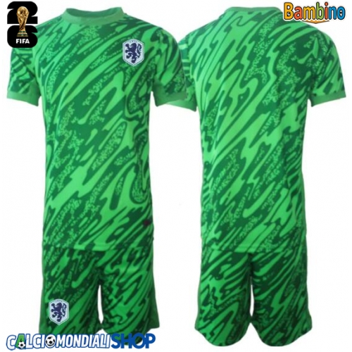 Maglie da calcio Paesi Bassi Portiere Seconda Maglia Bambino Mondiali 2026  Manica Corta + Pantaloni corti)